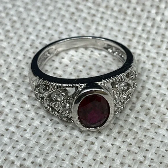 Vintage 925 Sterling Silver Red Oval Ring - Size 6, 4.1g - Picture 12 of 17